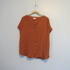 Orvis Rust Orange Button Front Gauze Crinkle Texture Rayon Top Shirt Sz L